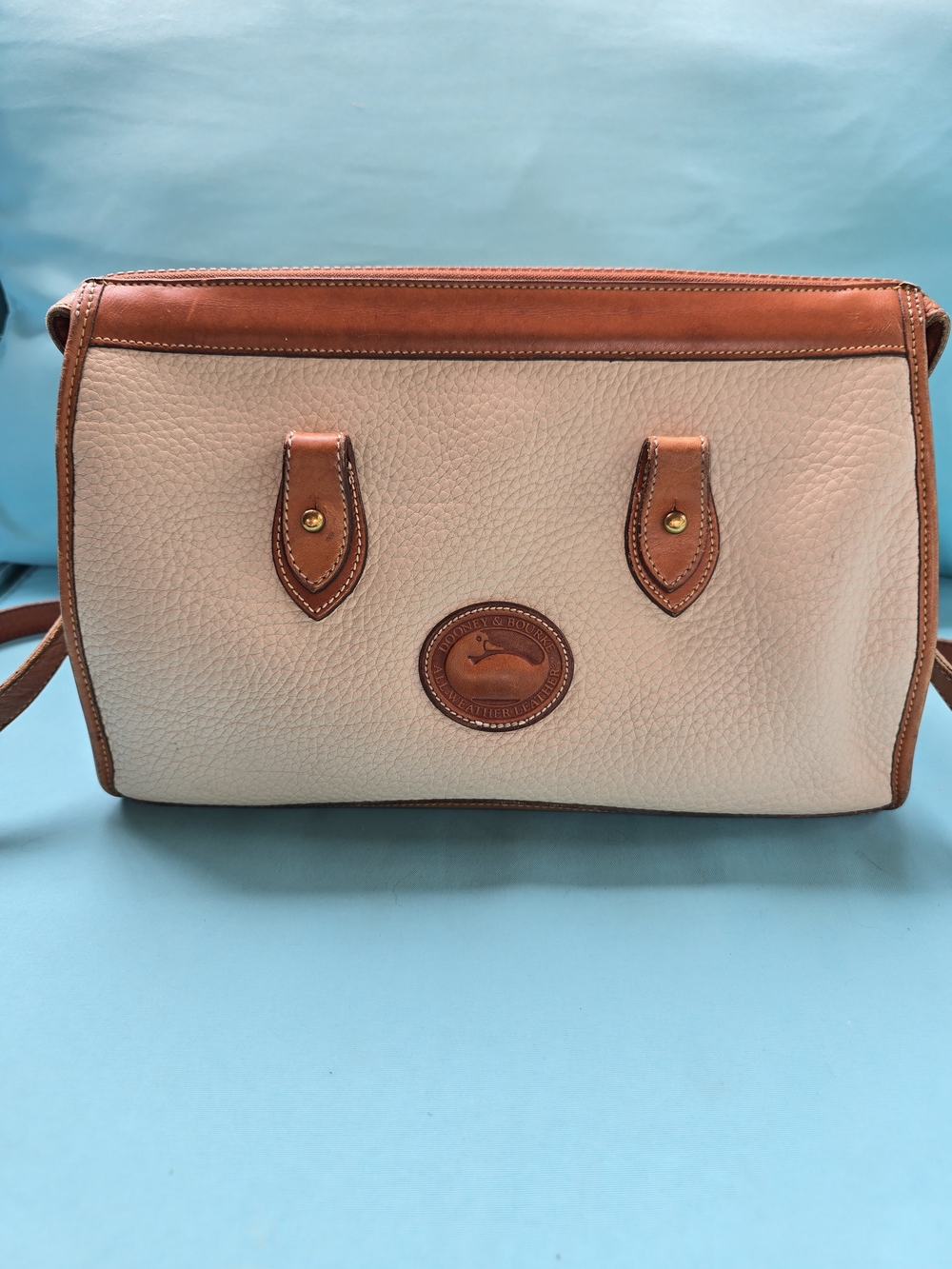 Dooney & Bourke Cream and Brown Pebbled Leather Shoulder Bag